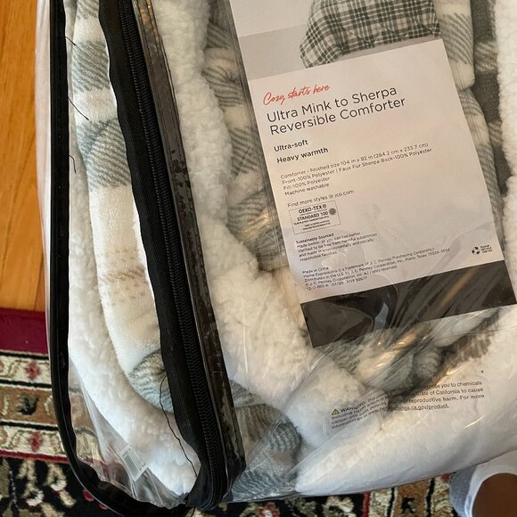 JCPenney DISCONTINUED VINTAGE Cozy Ultra Mink Sherpa Reversible KING Comforter - Picture 5 of 10